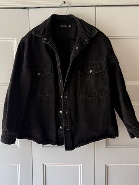 Nasty Gal Black Washed Oversized Shirt Jacket - SZ S